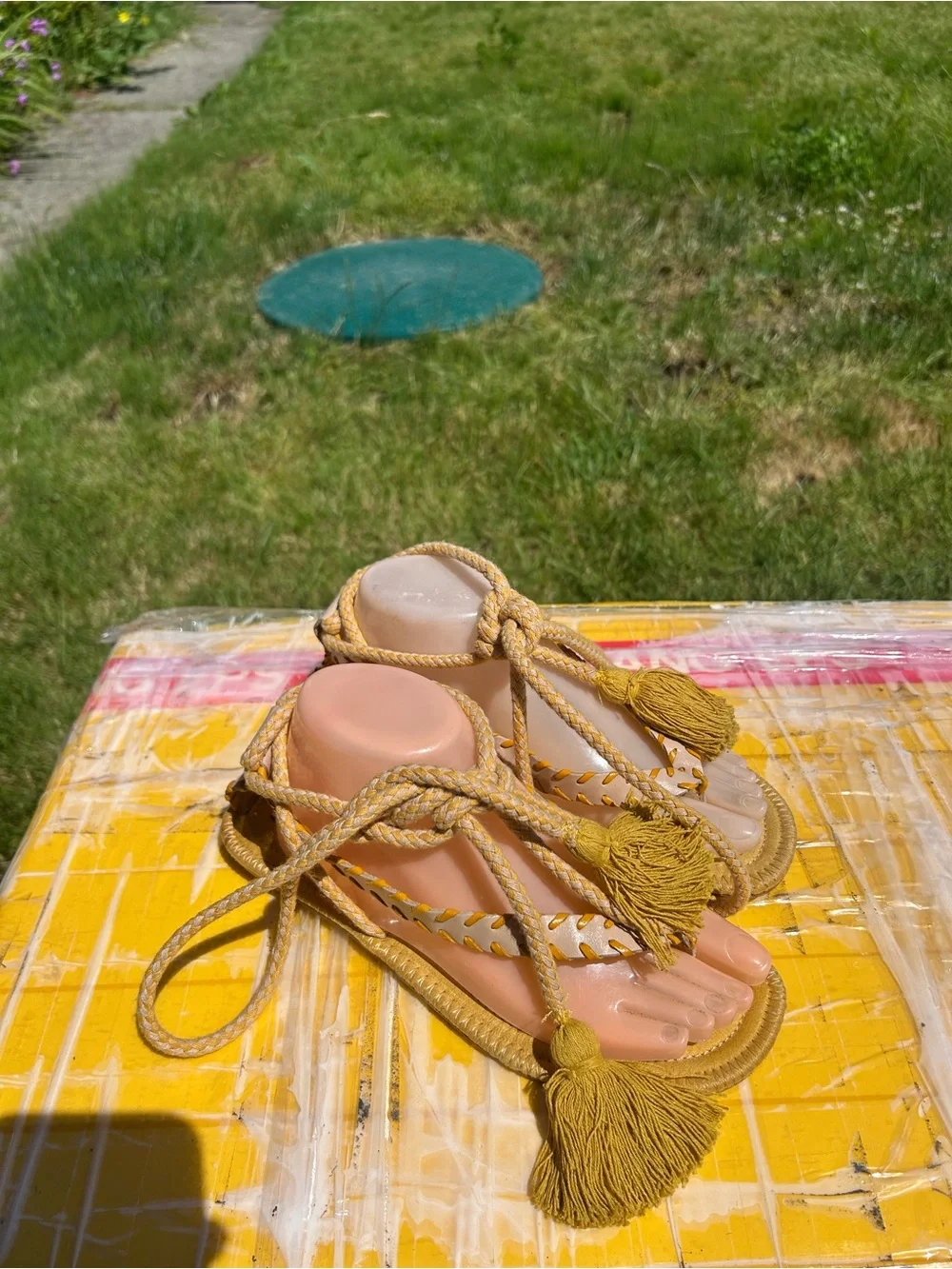 Zara Women’s Tassel Rope Sandals in Mustard Yellow Size 37/7US - Picture 3 of 13